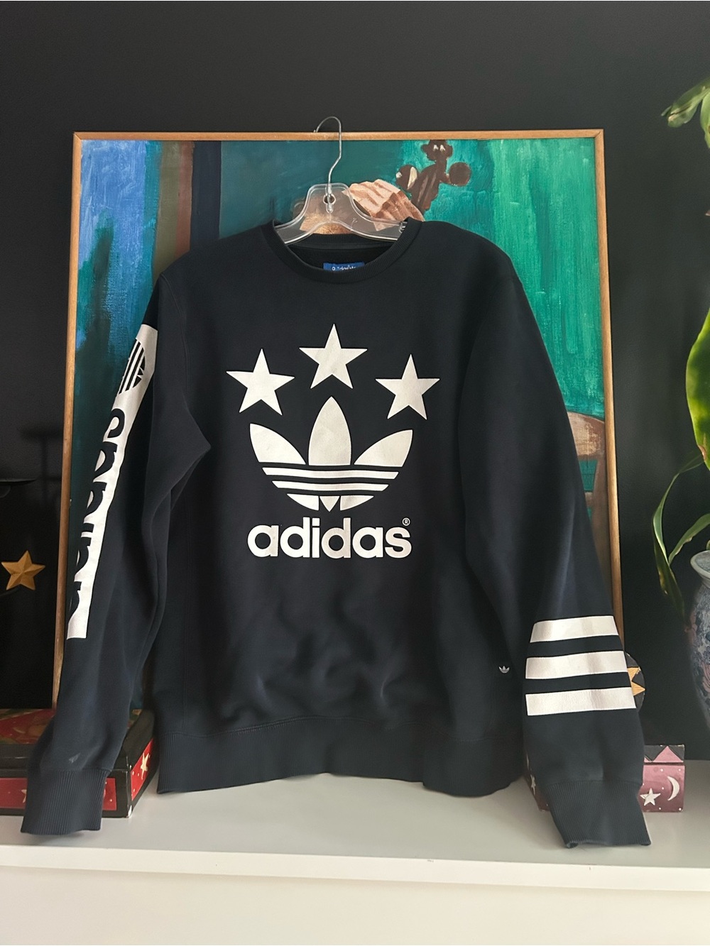 Adidas Originals Black Trefoil Star Graphic Crewneck Sweatshirt Size 100